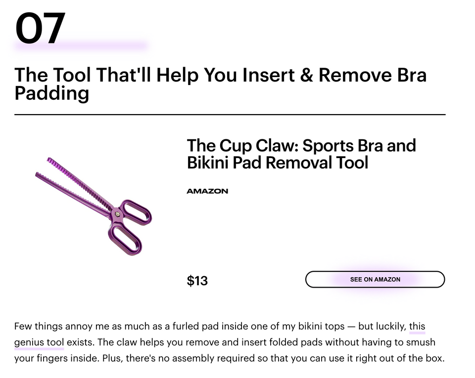  The Original Cup Claw: Easy Sports Bra and Bikini Pad